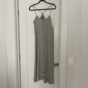 Satin olive maxi dress.
